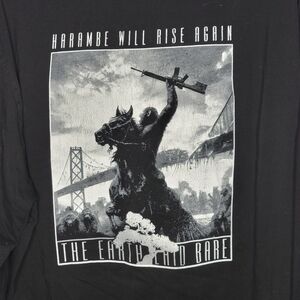 Harambe Planet of the Apes Parody Long Sleeve Graphic T-Shirt in Black Size: XXL